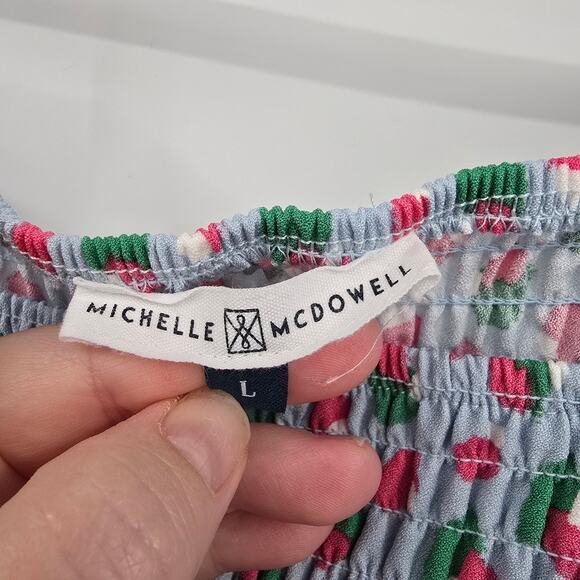 Michelle McDowell Women's Abstract Dots Cheetah Smocked Off Shoulder Dress Large - Picture 4 of 10